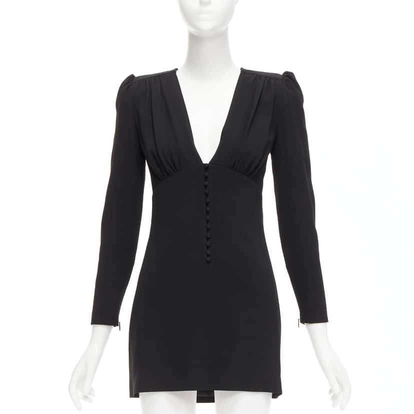 Saint Laurent Deep V Mini Dress Black Never worn - Front View