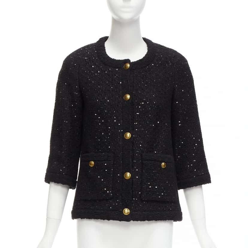Saint Laurent Black Wool Tweed Jacket Black Wool Never worn - Front View