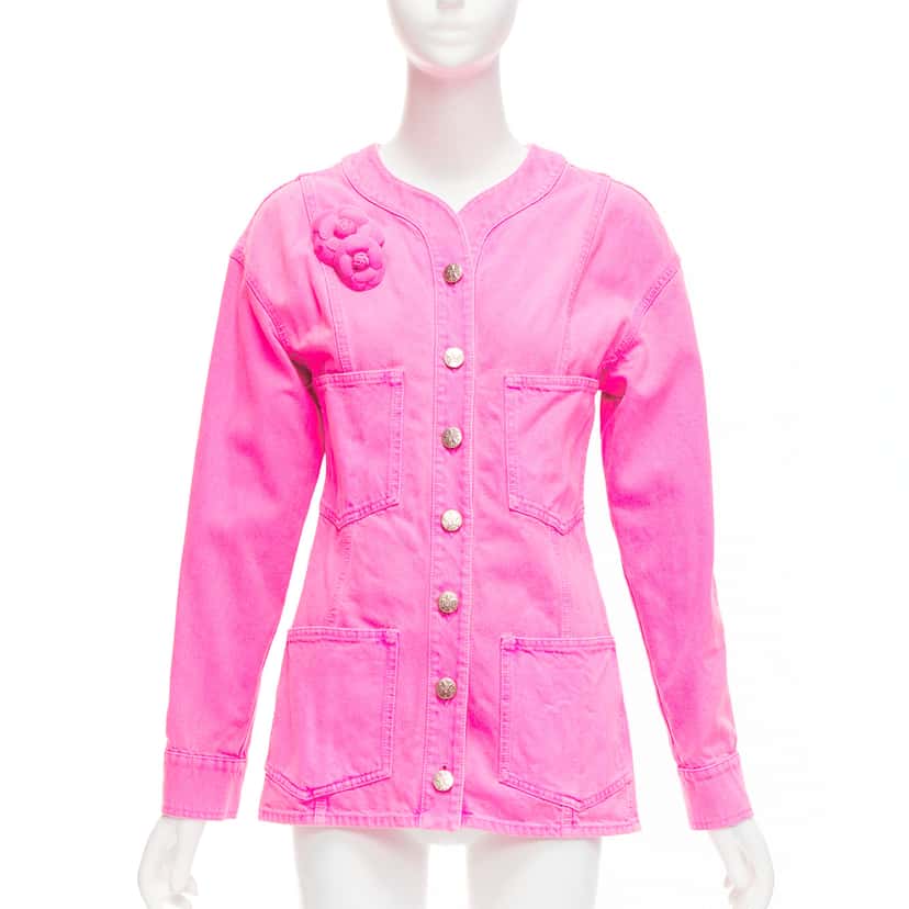 Chanel Pink Cotton Camellia Jacket Pink Cotton Very good condition - Front View