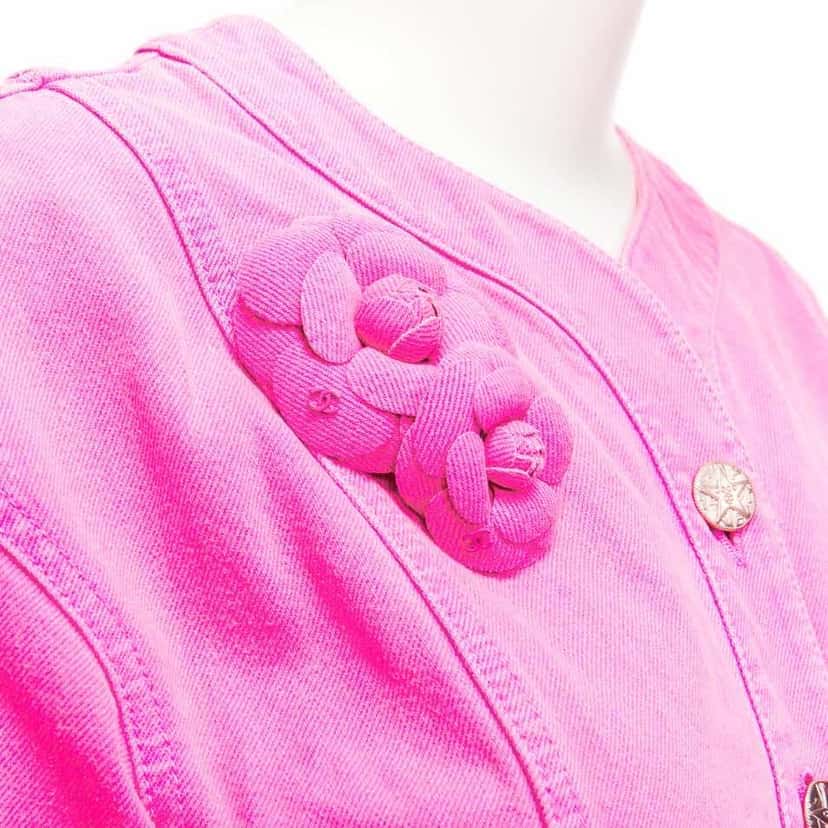 Chanel Pink Cotton Camellia Jacket Pink Cotton Very good condition - Back View