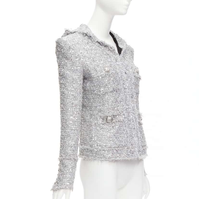 Balmain Silver Metallic Boucle Jacket Silver Polyester Never worn - Model View
