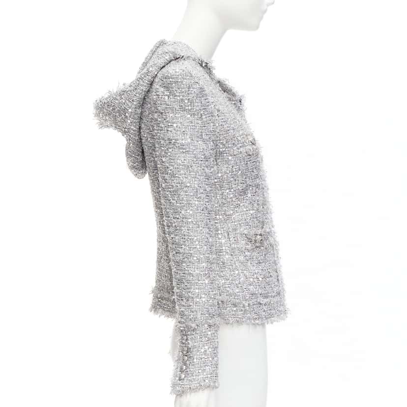 Balmain Silver Metallic Boucle Jacket Silver Polyester Never worn - Box View
