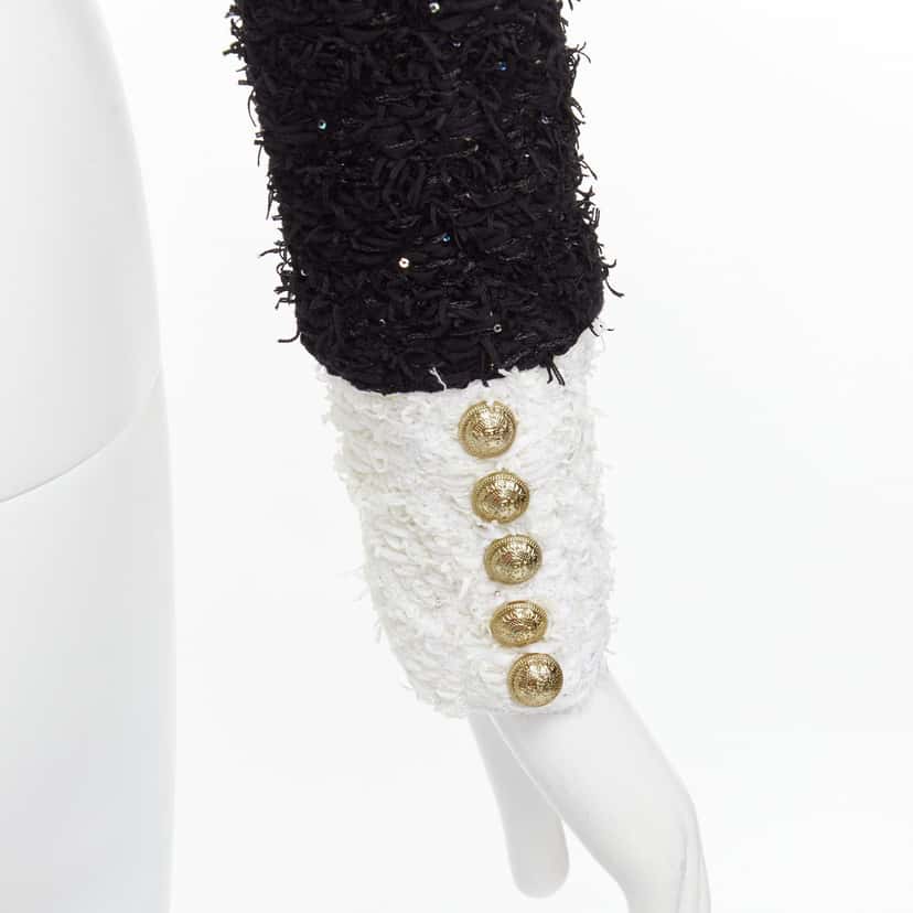 Balmain Black White Tweed Blazer Black Viscose Never worn - Back View