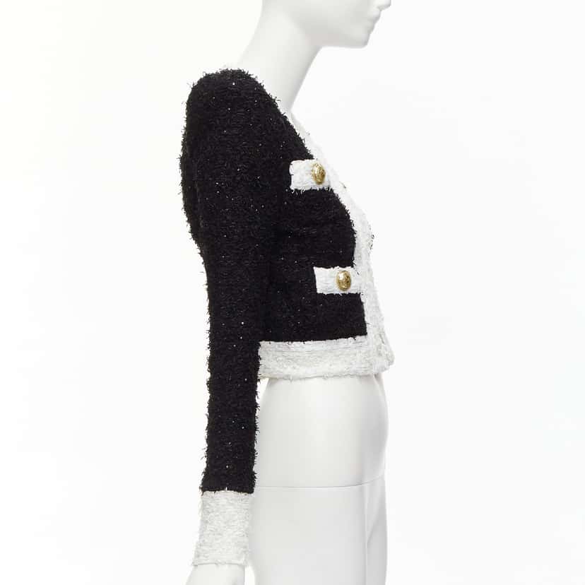 Balmain Black White Tweed Blazer Black Viscose Never worn - Box View