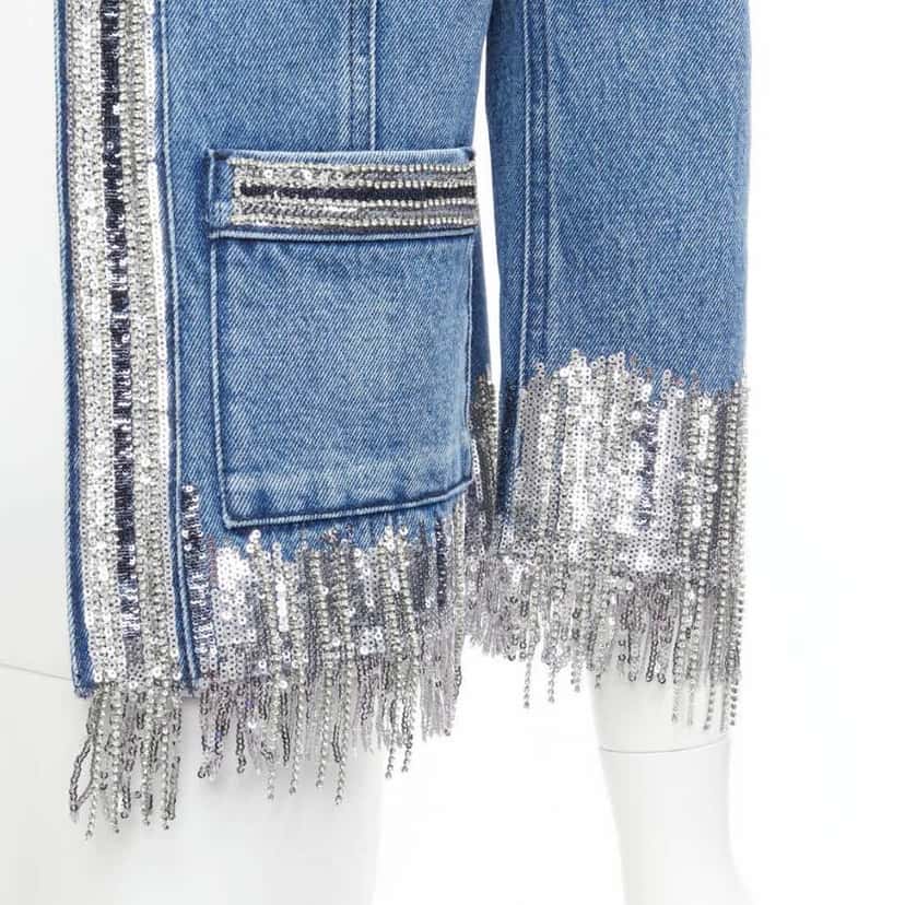 Balmain Blue Denim Crystal Jacket Blue Never worn - Back View