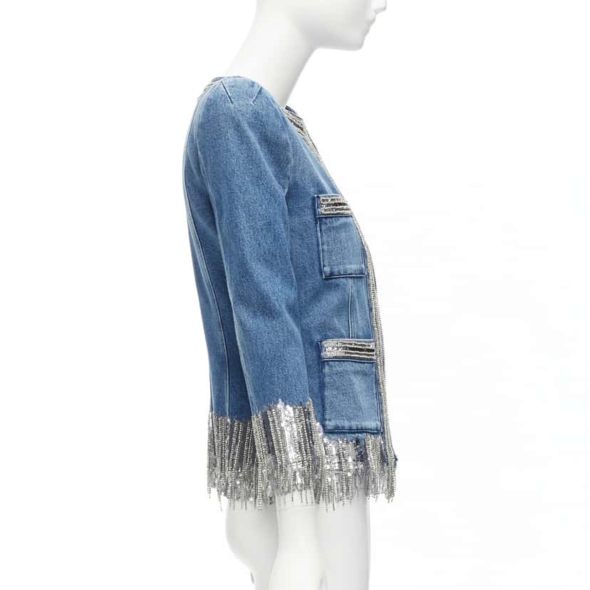 Balmain Blue Denim Crystal Jacket Blue Never worn - Box View
