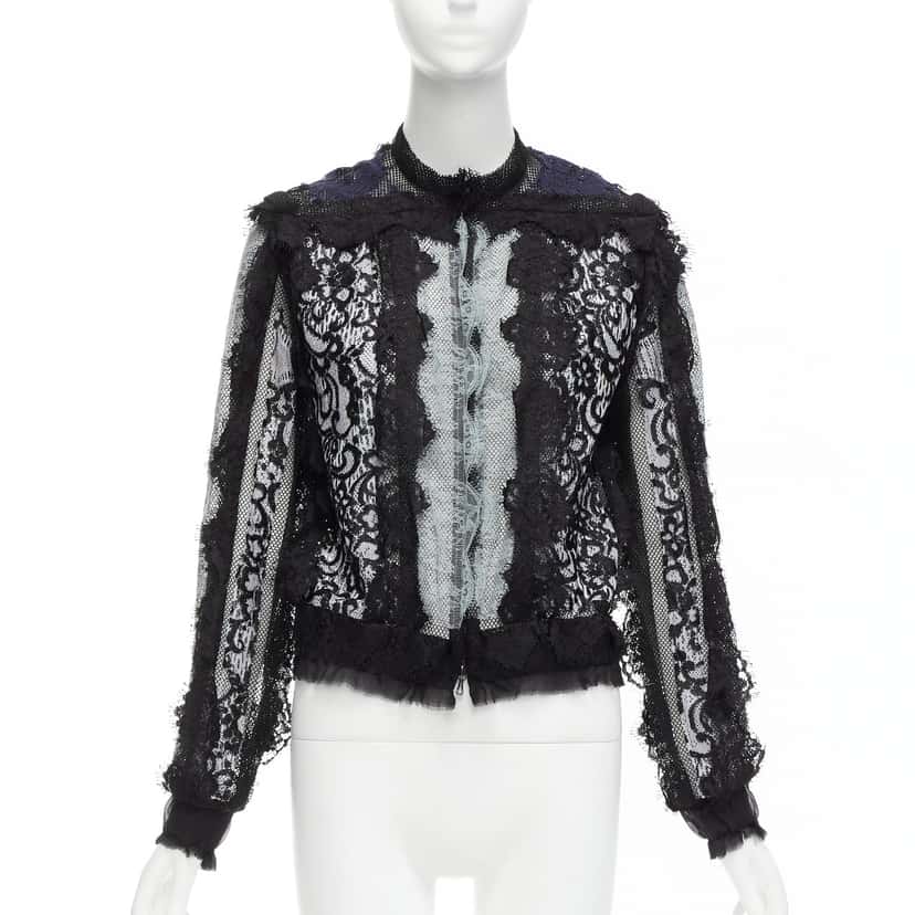Lanvin Lace Sheer Jacket Blue Cotton Never worn - Front View