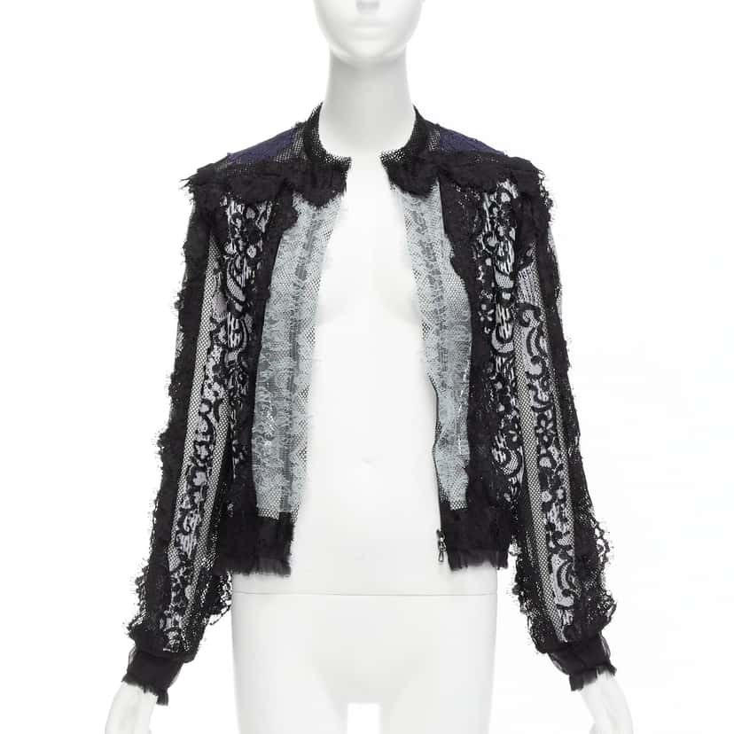 Lanvin Lace Sheer Jacket Blue Cotton Never worn - Inside View