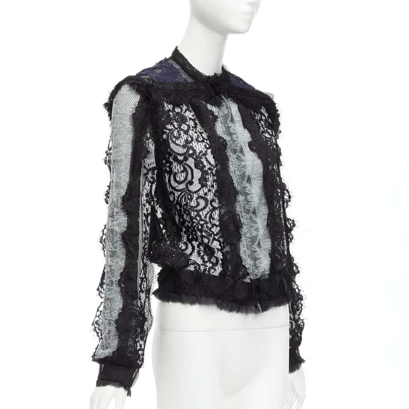 Lanvin Lace Sheer Jacket Blue Cotton Never worn - Model View