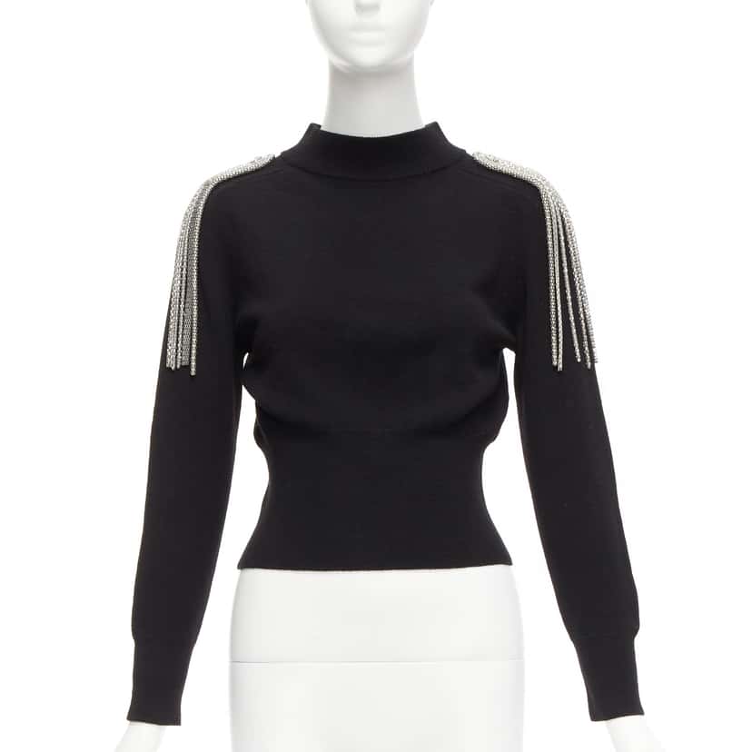 Christopher Kane Chain Shoulder Sweater Black Wool Never worn - Front View