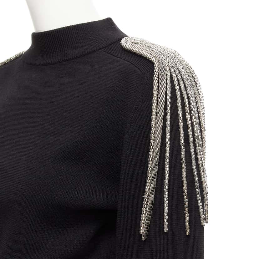 Christopher Kane Chain Shoulder Sweater Black Wool Never worn - Back View