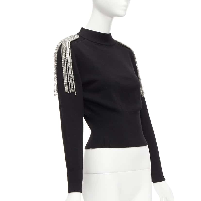 Christopher Kane Chain Shoulder Sweater Black Wool Never worn - Inside View