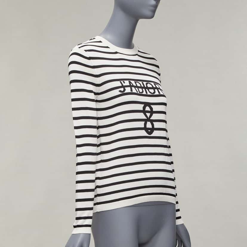 Dior J'Adior Stripe Sweater White Cotton Never worn - Inside View