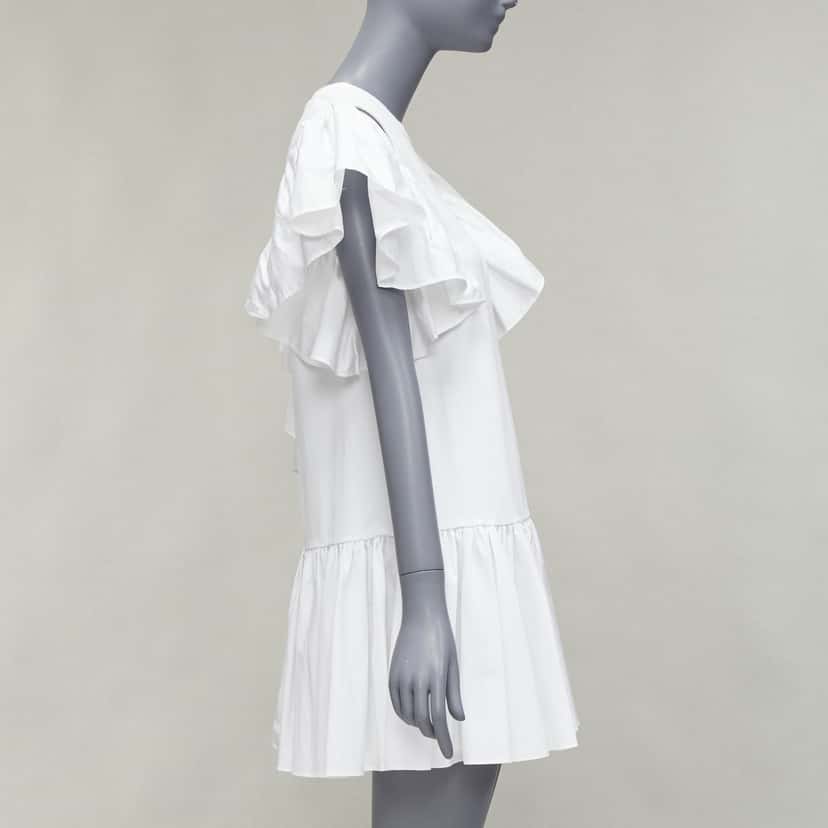 Alexander McQueen Ruffled Flared Dress White Cotton Very good condition - Model View