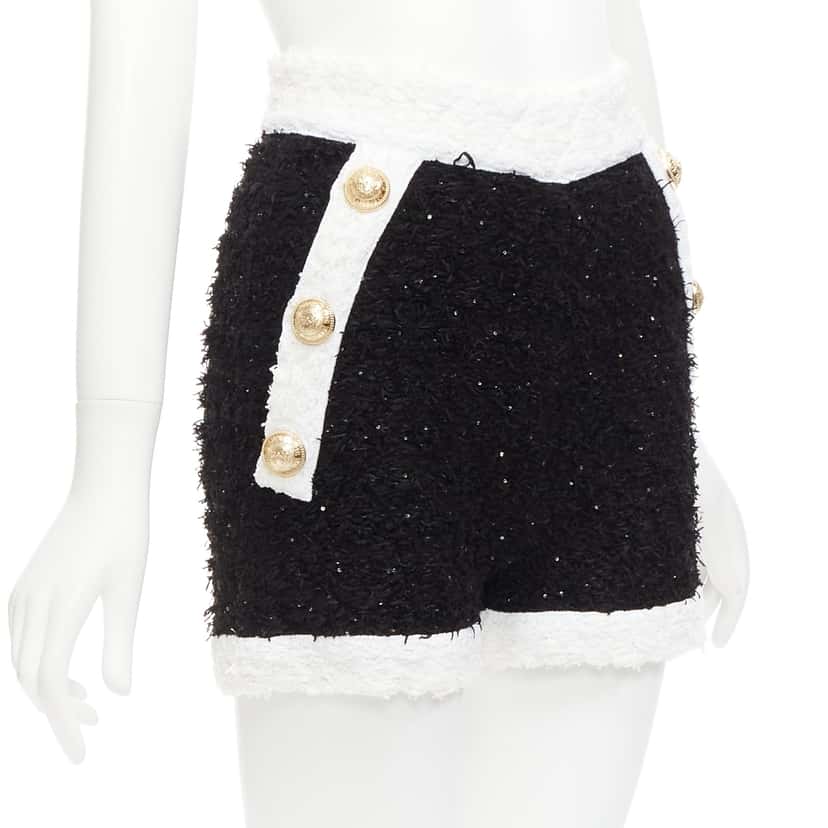 Balmain Sequins Tweed Shorts Black Viscose Never worn - Front View