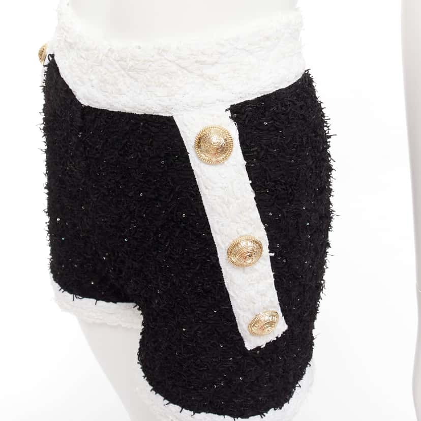Balmain Sequins Tweed Shorts Black Viscose Never worn - Back View
