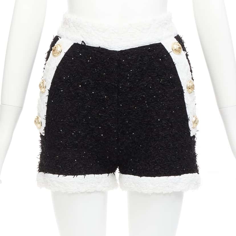 Balmain Sequins Tweed Shorts Black Viscose Never worn - Inside View