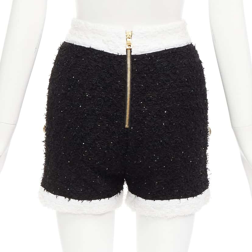 Balmain Sequins Tweed Shorts Black Viscose Never worn - Box View