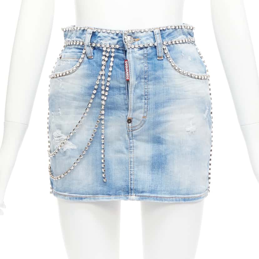 Dsquared2 Crystal Skirt Shorts Blue Cotton Never worn - Front View