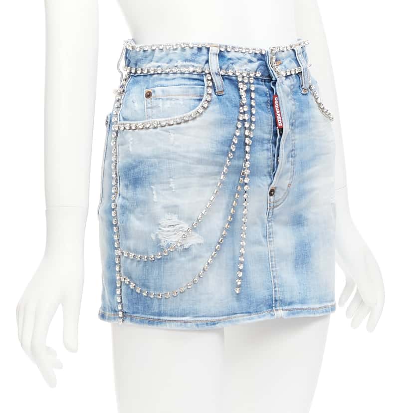Dsquared2 Crystal Skirt Shorts Blue Cotton Never worn - Inside View