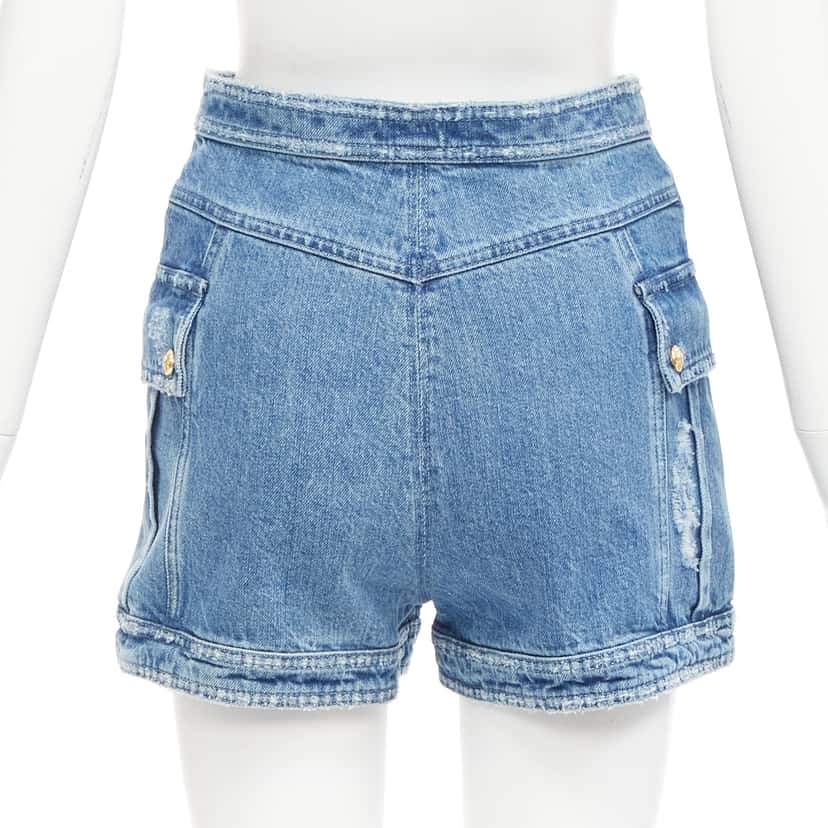Balmain Distressed Cargo Shorts Blue Never worn - Back View