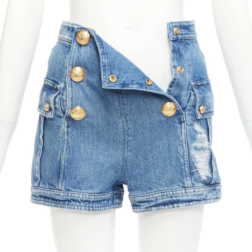 Balmain Distressed Cargo Shorts Blue Never worn - Inside View