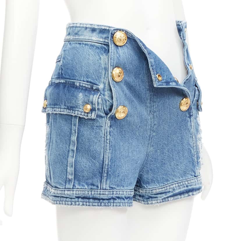 Balmain Distressed Cargo Shorts Blue Never worn - Model View