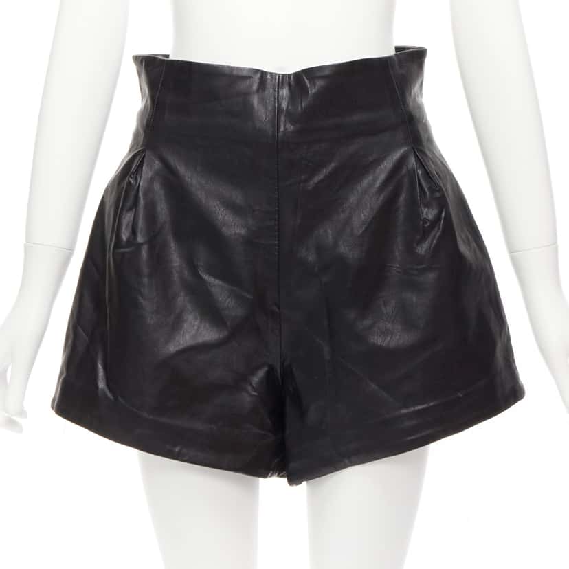 Bronx and Banco Paperbag Leather Shorts Black Never worn - Front View