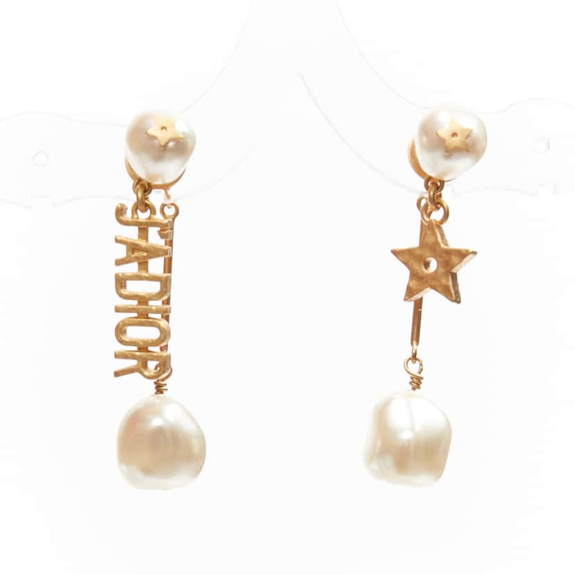Dior Faux Pearl Earrings Gold Pearl Never worn - Front View
