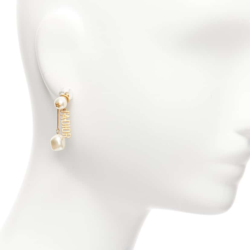 Dior Faux Pearl Earrings Gold Pearl Never worn - Back View