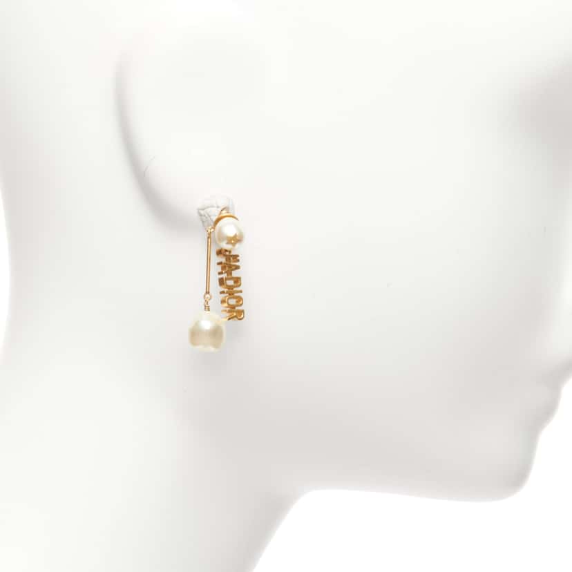 Dior Faux Pearl Earrings Gold Pearl Never worn - Model View