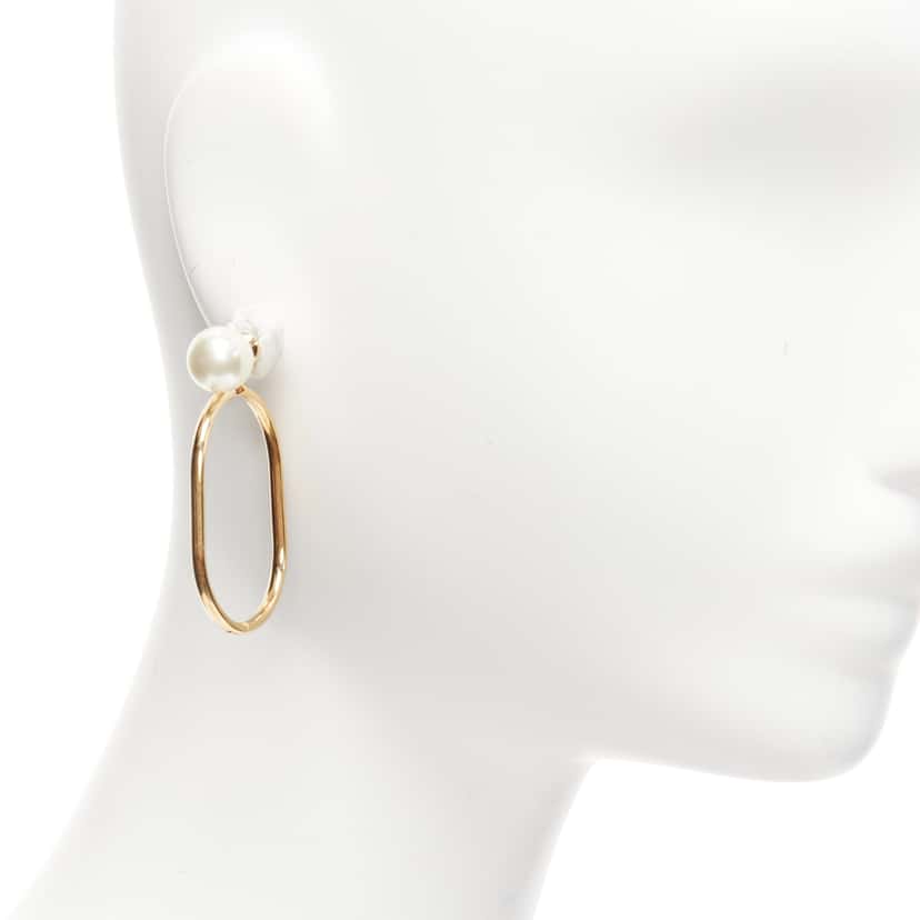 Dior Oval Hoop Earrings Gold Pearl Very good condition - Front View