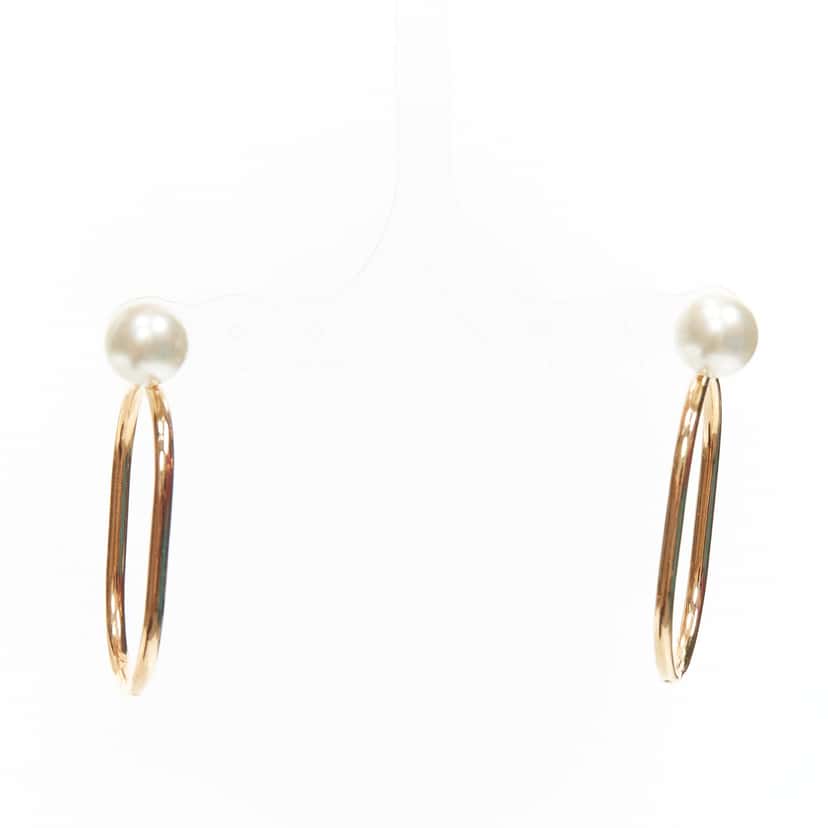 Dior Oval Hoop Earrings Gold Pearl Very good condition - Back View