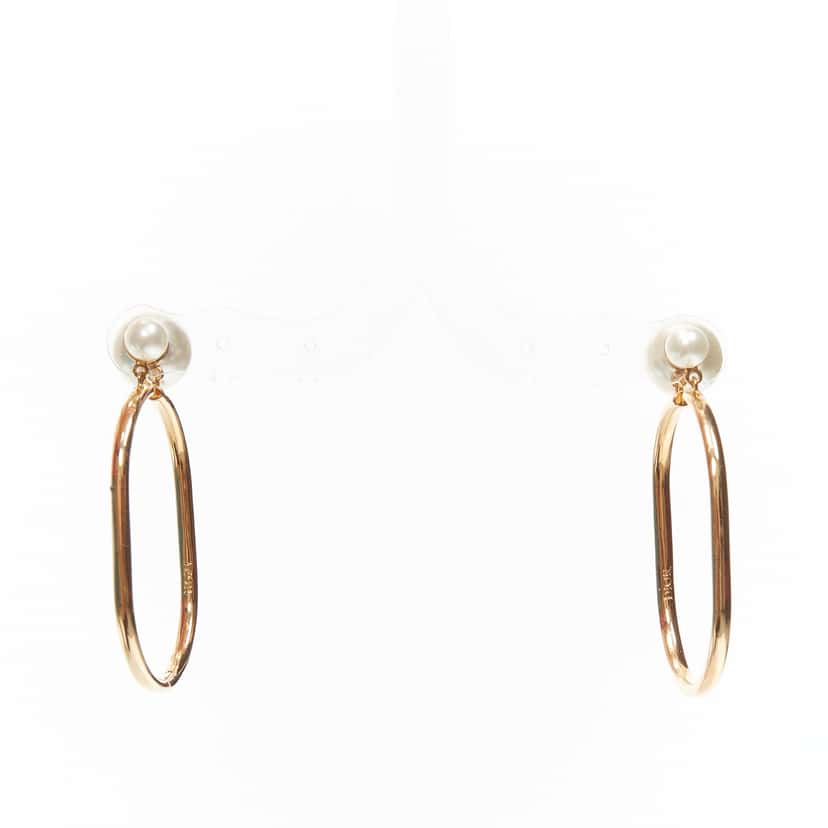 Dior Oval Hoop Earrings Gold Pearl Very good condition - Inside View