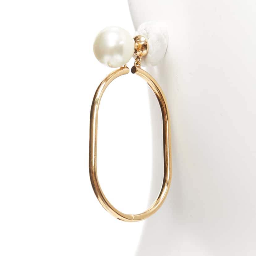 Dior Oval Hoop Earrings Gold Pearl Very good condition - Box View