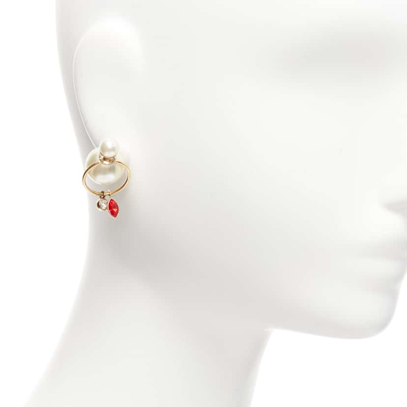 Dior Crystal Hoop Earrings Gold Pearl Very good condition - Front View