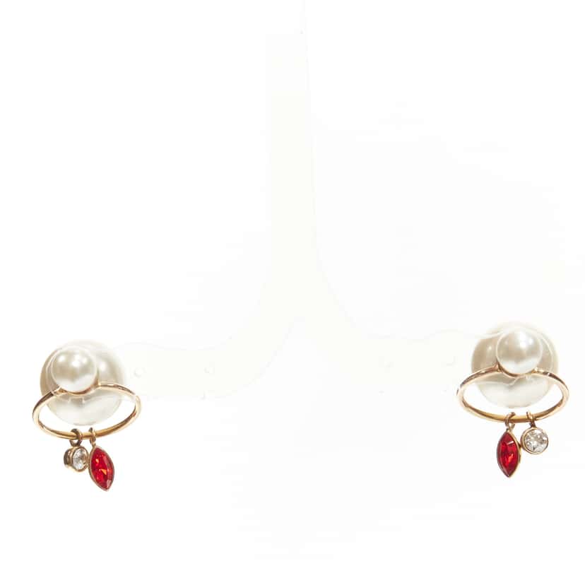 Dior Crystal Hoop Earrings Gold Pearl Very good condition - Back View
