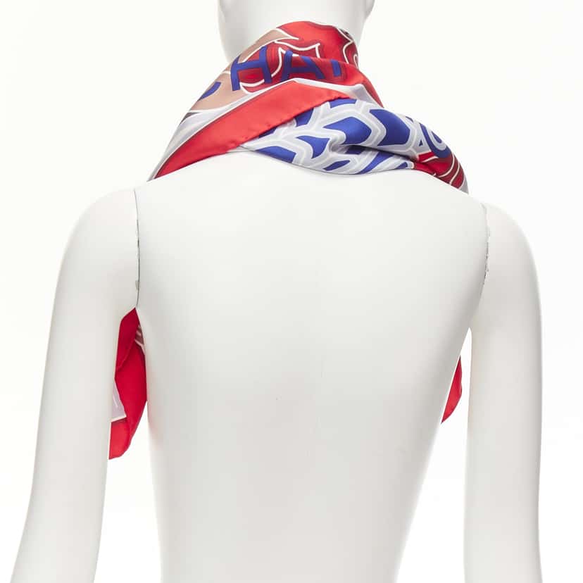 Chanel Lion Palm Scarf Red Silk Never worn - Box View