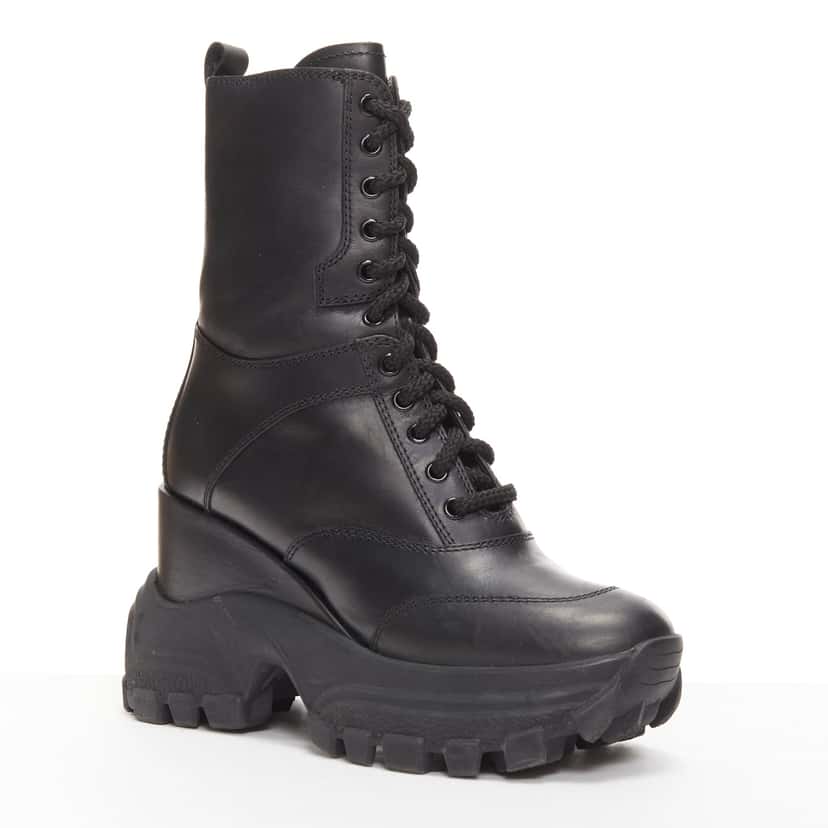 Miu Miu Monogram Tall Rain Boots Black Leather Good condition - Back View