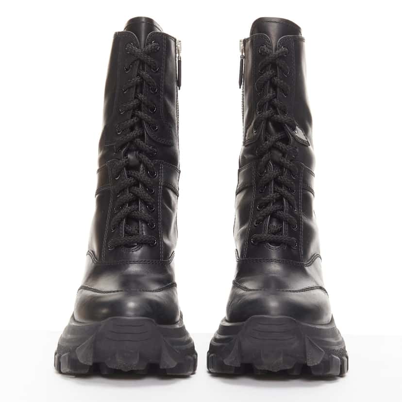 Miu Miu Monogram Tall Rain Boots Black Leather Good condition - Inside View