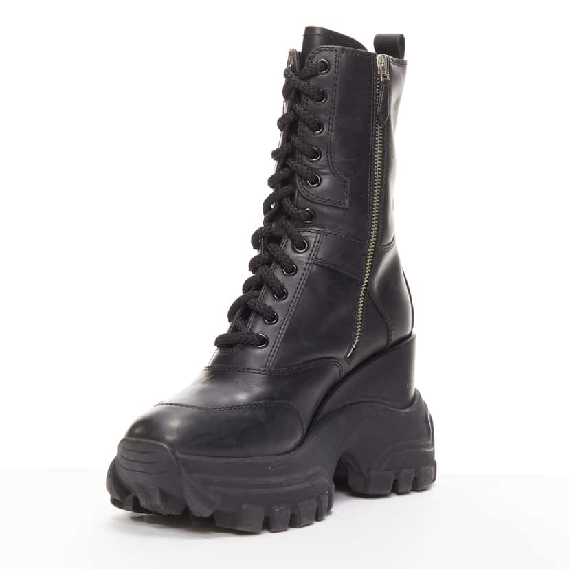 Miu Miu Monogram Tall Rain Boots Black Leather Good condition - Model View