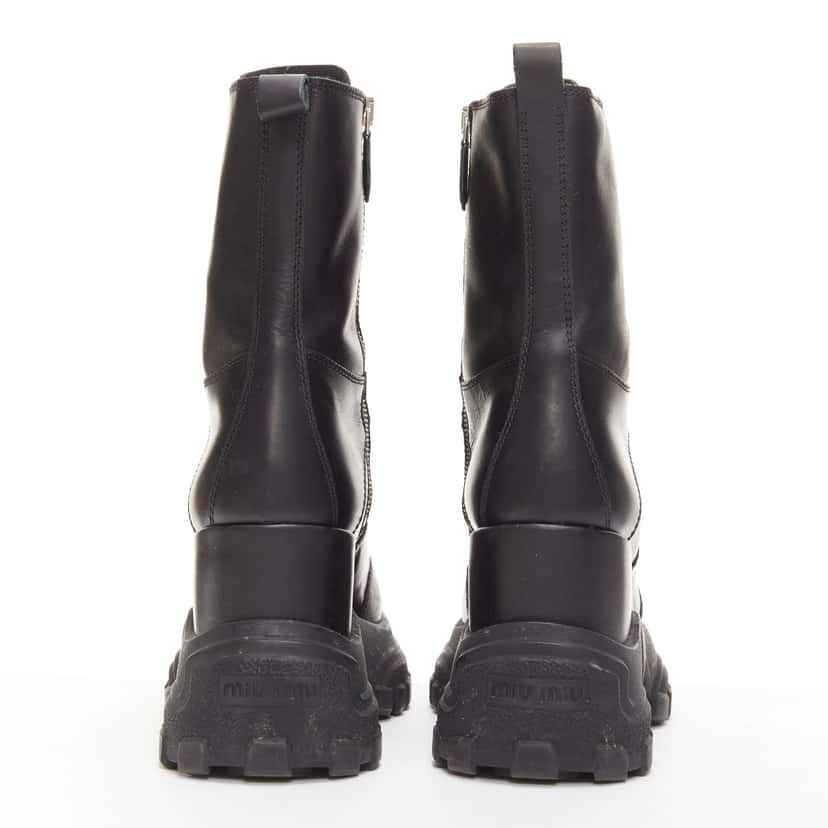 Miu Miu Monogram Tall Rain Boots Black Leather Good condition - Box View