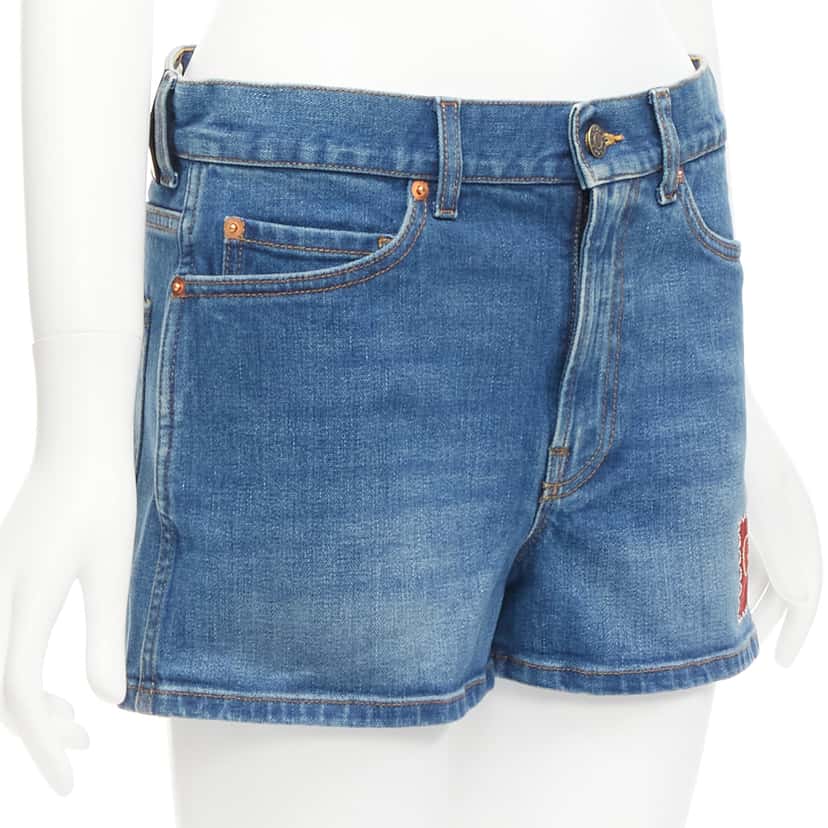 Gucci Logo Patch Shorts Blue Cotton Never worn - Inside View