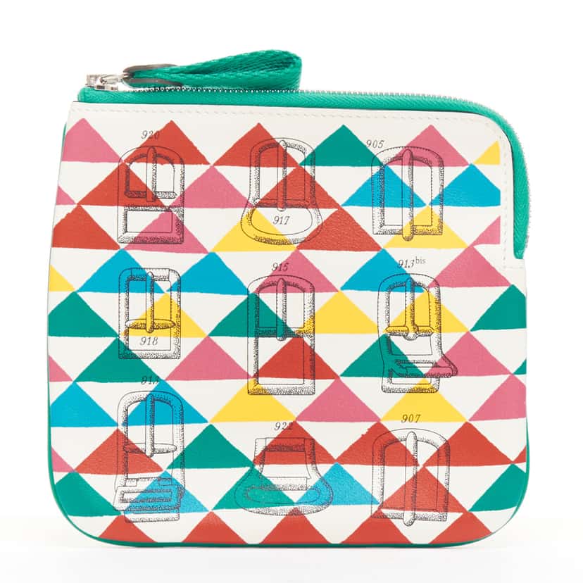 Hermès Carre pocket Pouch Green Leather Never worn - Front View