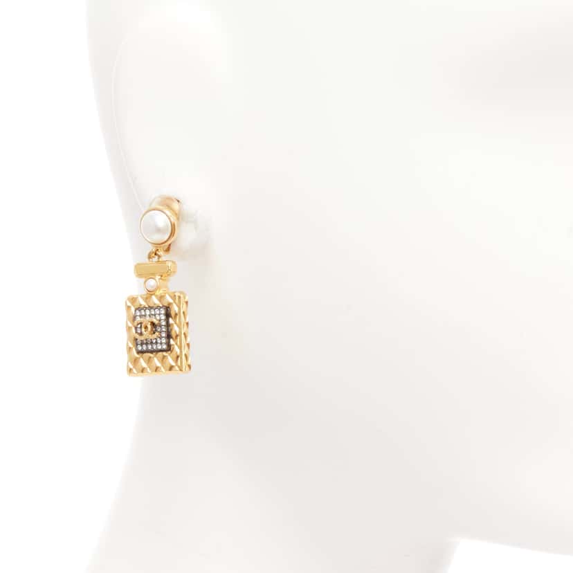 Chanel Perfume Bottle Earrings Gold Metal Never worn - Back View