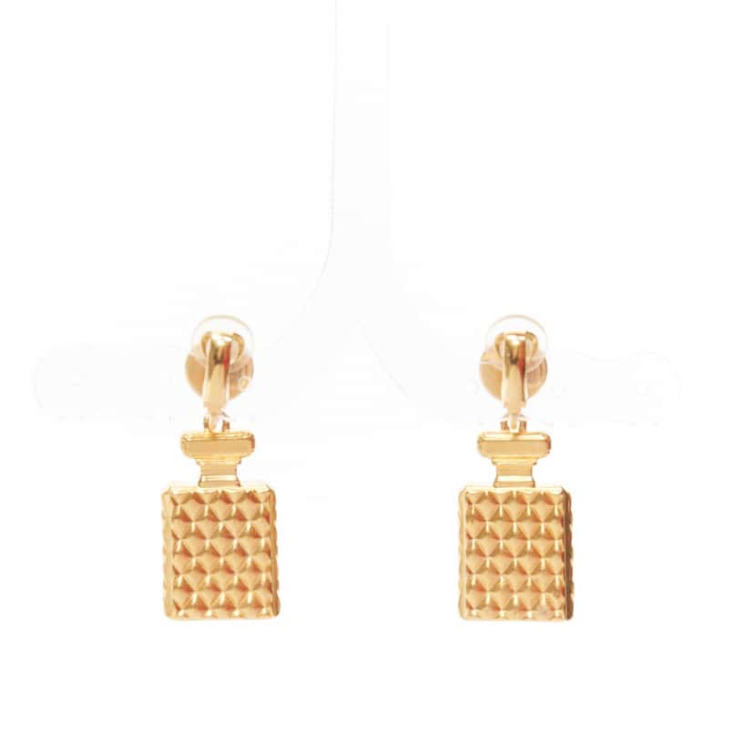 Chanel Perfume Bottle Earrings Gold Metal Never worn - Inside View