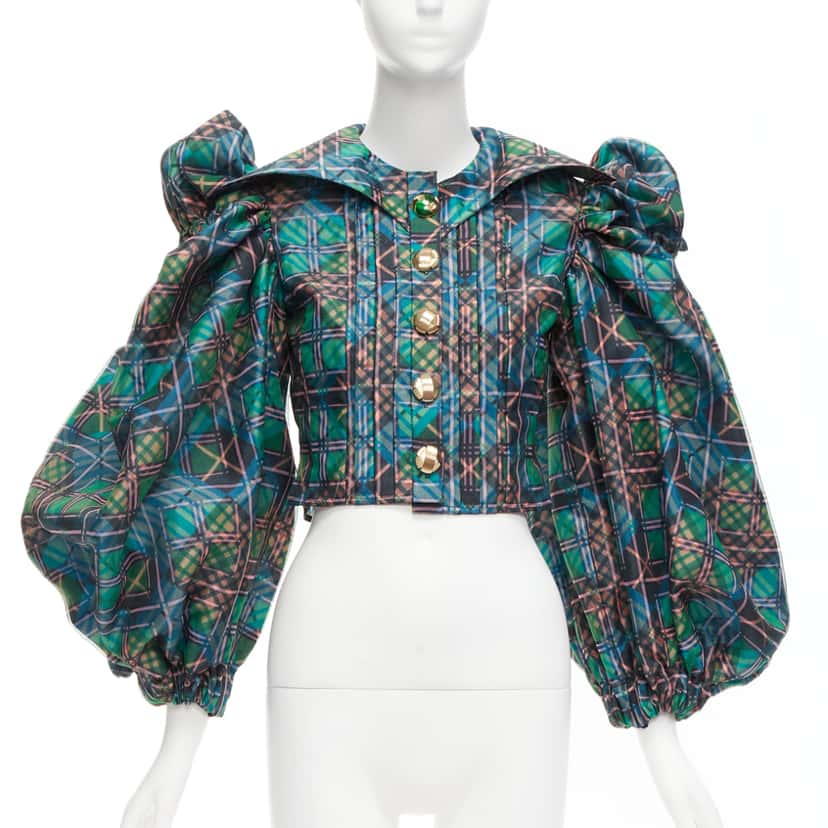 Chopova Lowena Plaid Puff Shirt Green Polyester Very good condition - Front View