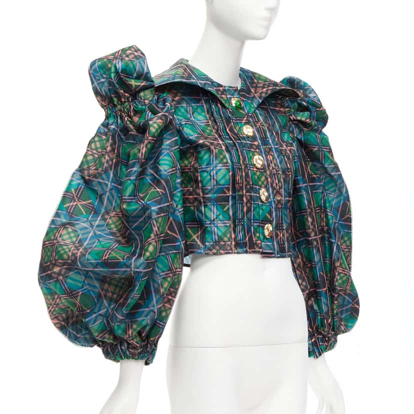 Chopova Lowena Plaid Puff Shirt Green Polyester Very good condition - Model View
