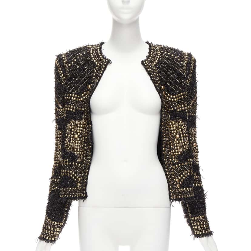 Balmain Gold Tweed Jacket Black Polyamide Never worn - Inside View