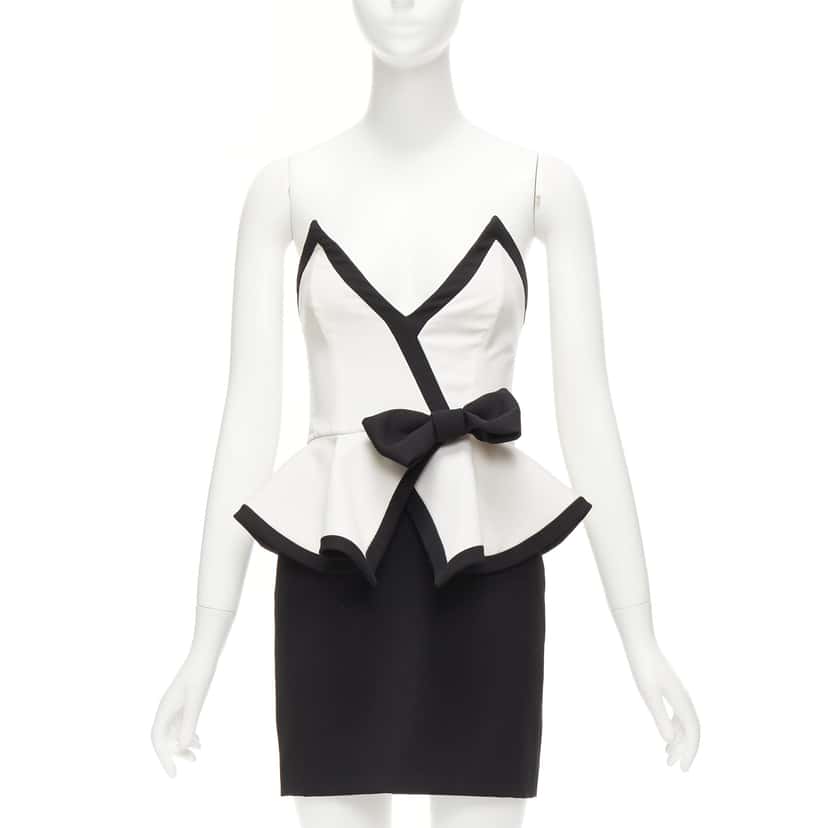 Alessandra Rich Colorblocked Cocktail Dress Black Wool Never worn - Front View